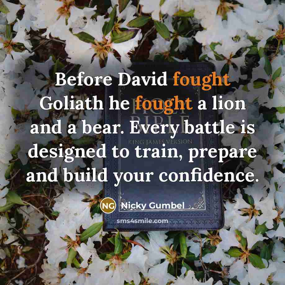 “Before David fought Goliath he fought a lion and a…” quote by Nicky Gumbel