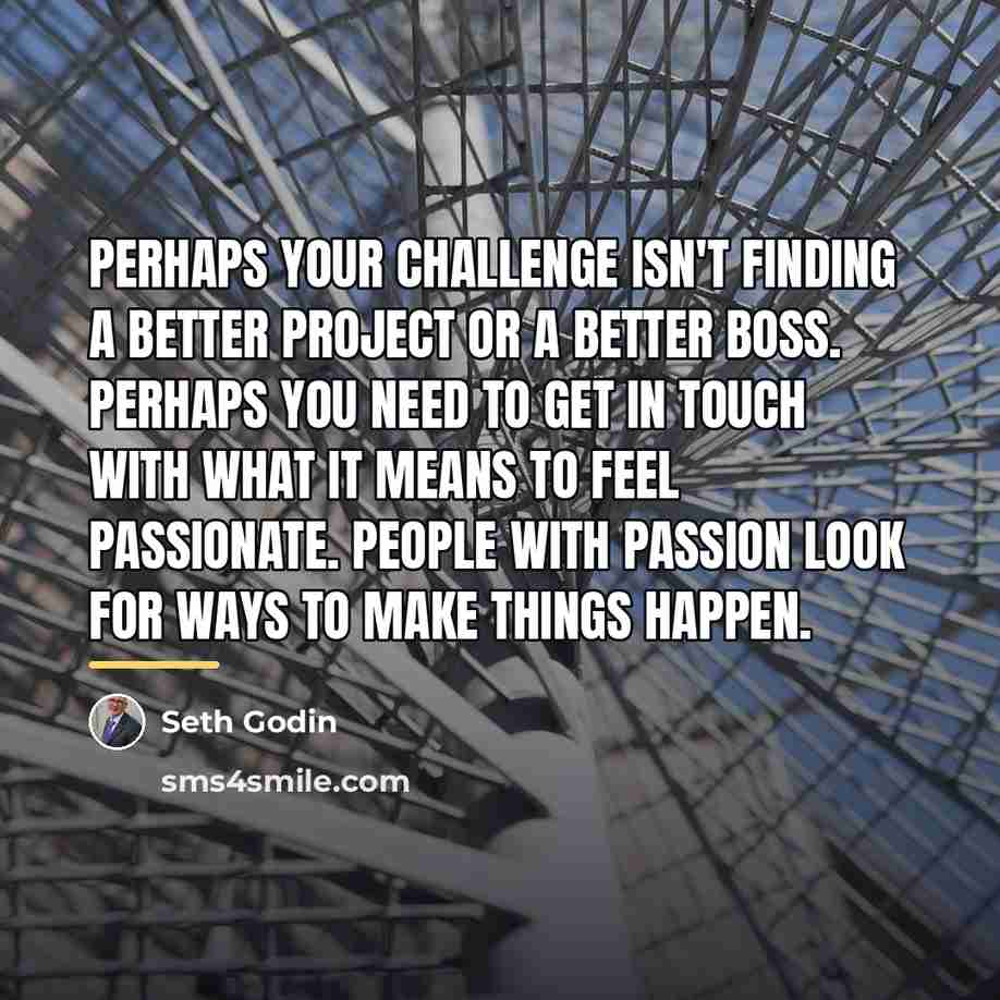 “Perhaps your challenge isn't finding a better project or a…” quote by Seth Godin