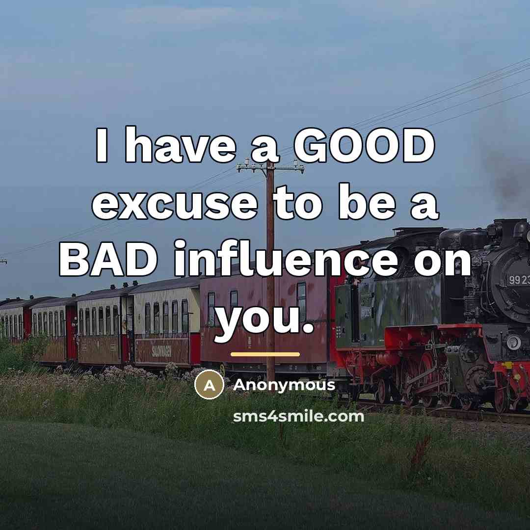 “I have a GOOD excuse to be a BAD influence…” quote by Anonymous