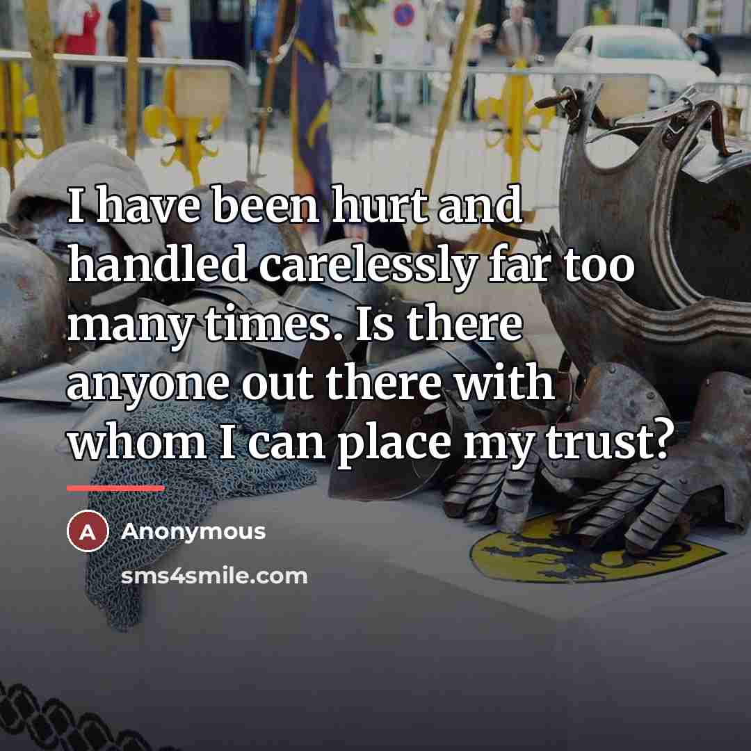 “I have been hurt and handled carelessly far too many…” quote by Anonymous