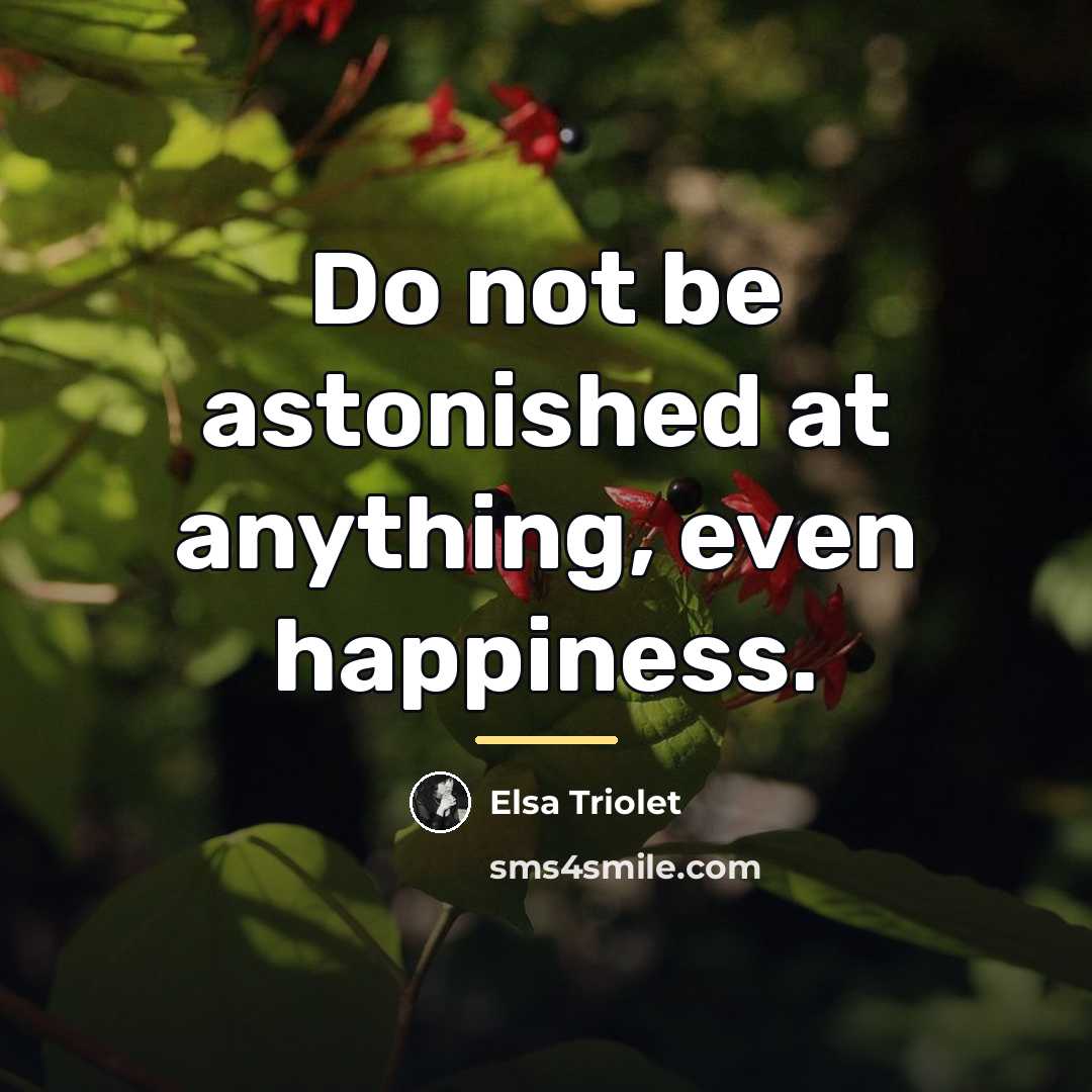“Do not be astonished at anything, even happiness.…” quote by Elsa Triolet
