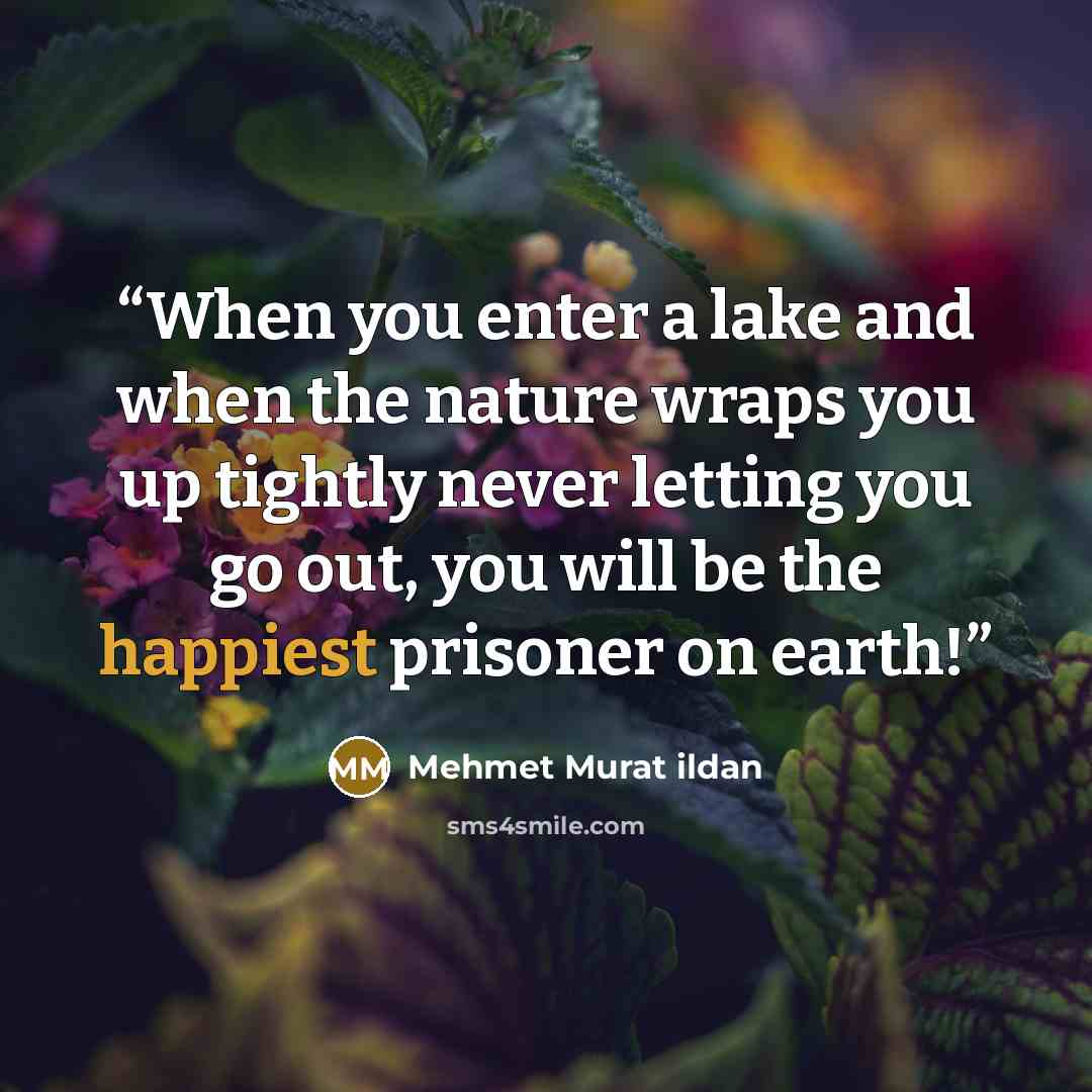 “When you enter a lake and when the nature wraps you up tightly never letting you go out, you will be the happiest prisoner on earth!” quote by Mehmet Murat ildan