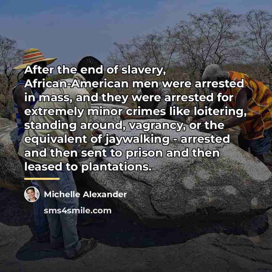 “After the end of slavery, African-American men were arrested in…” quote by Michelle Alexander