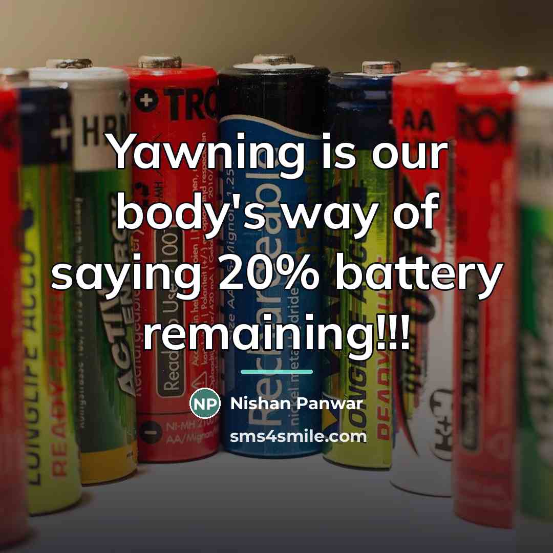 “Yawning is our body's way of saying 20% battery remaining!!!…” quote by Nishan Panwar