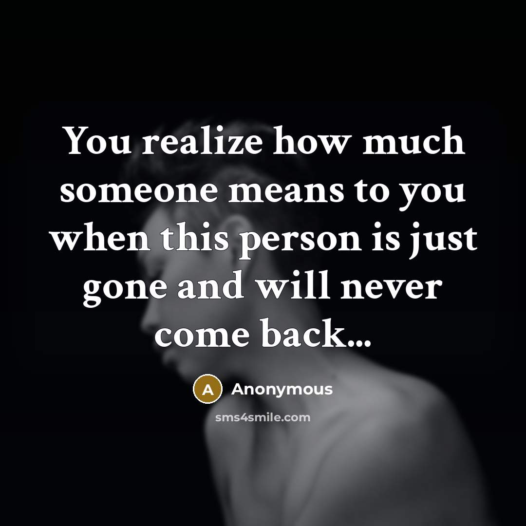 “You realize how much someone means to you when this person is just gone and will never come back...” quote by Anonymous