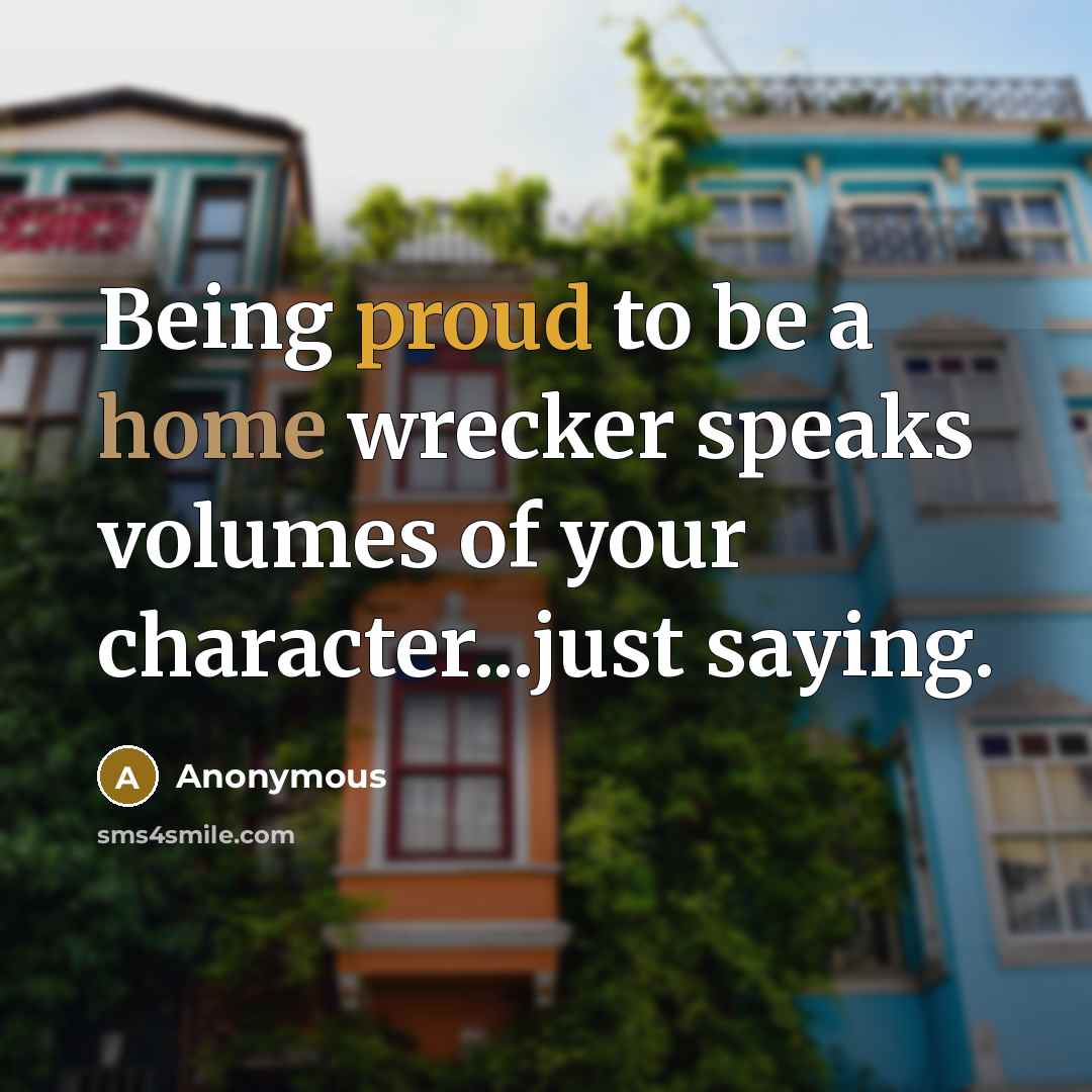 “Being proud to be a home wrecker speaks volumes of your character...just saying.” quote by Anonymous
