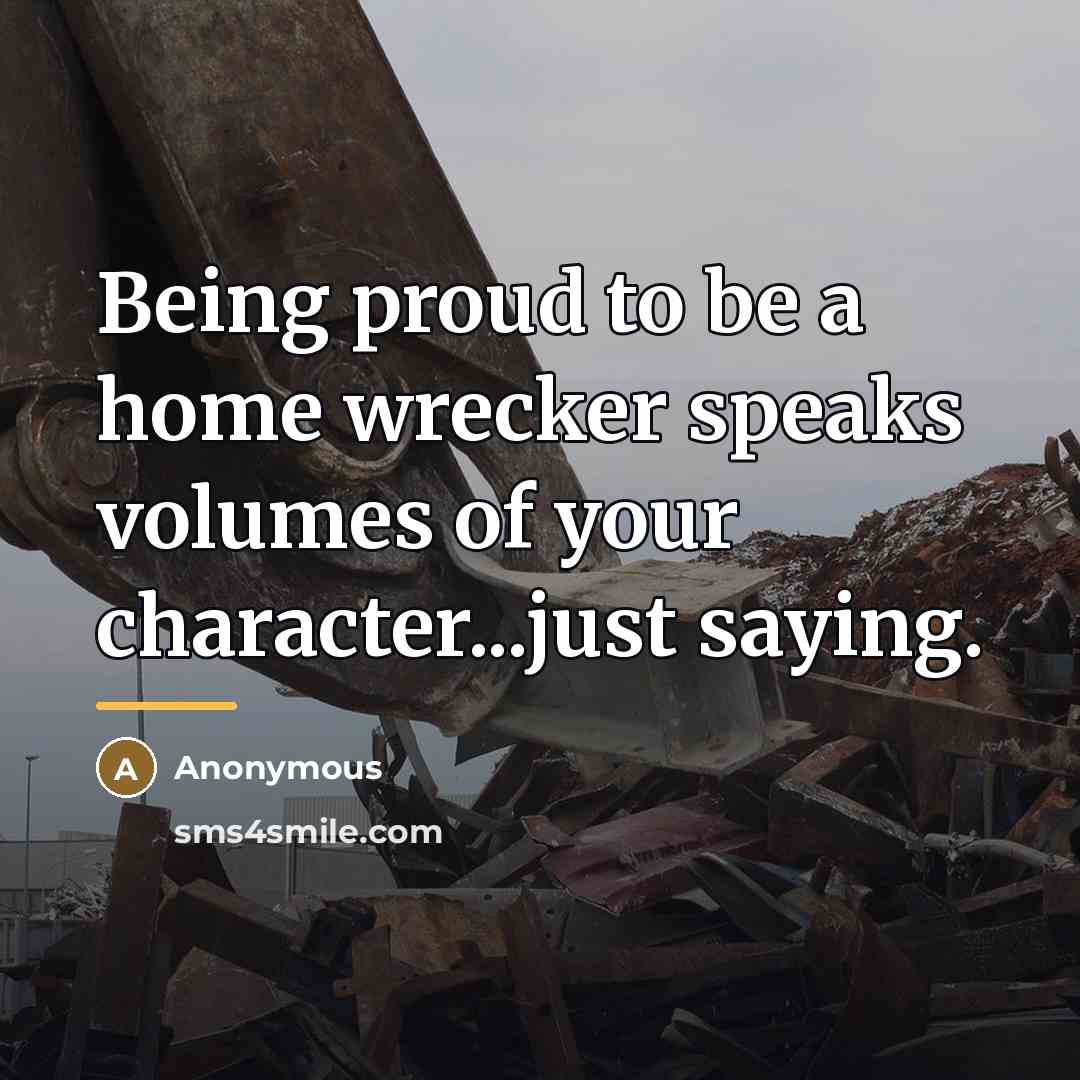 “Being proud to be a home wrecker speaks volumes of…” quote by Anonymous