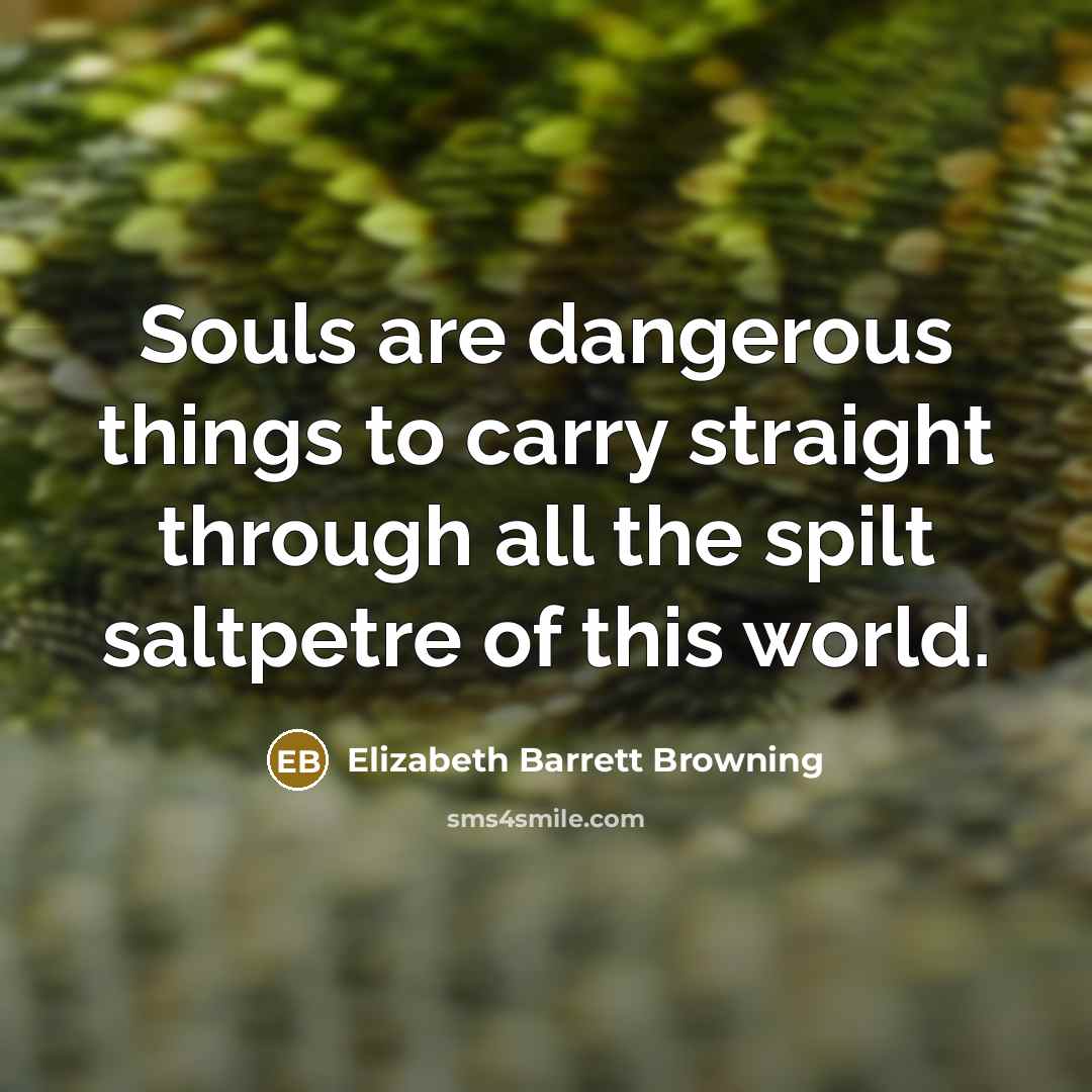 “Souls are dangerous things to carry straight through all the…” quote by Elizabeth Barrett Browning
