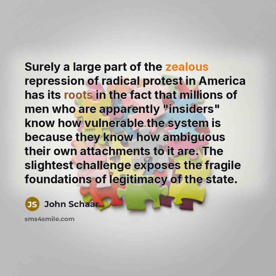 “Surely a large part of the zealous repression of radical…” quote by John Schaar