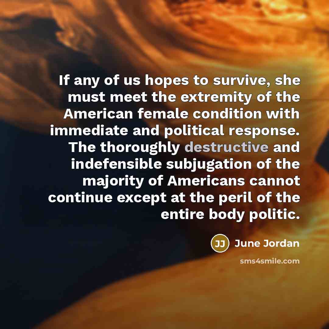 “If any of us hopes to survive, she must meet…” quote by June Jordan