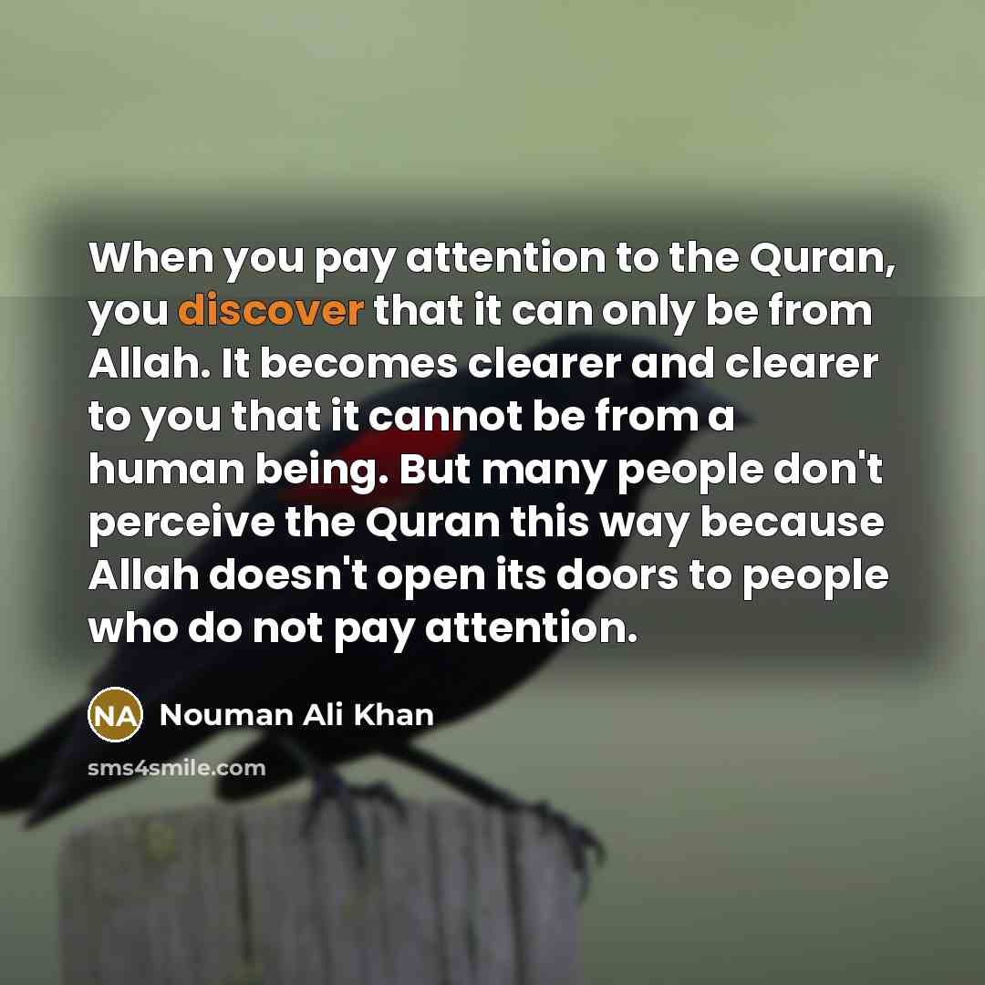 “When you pay attention to the Quran, you discover that…” quote by Nouman Ali Khan