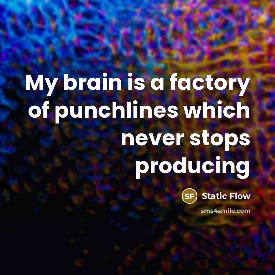 “My brain is a factory of punchlines which never stops…” quote by Static Flow