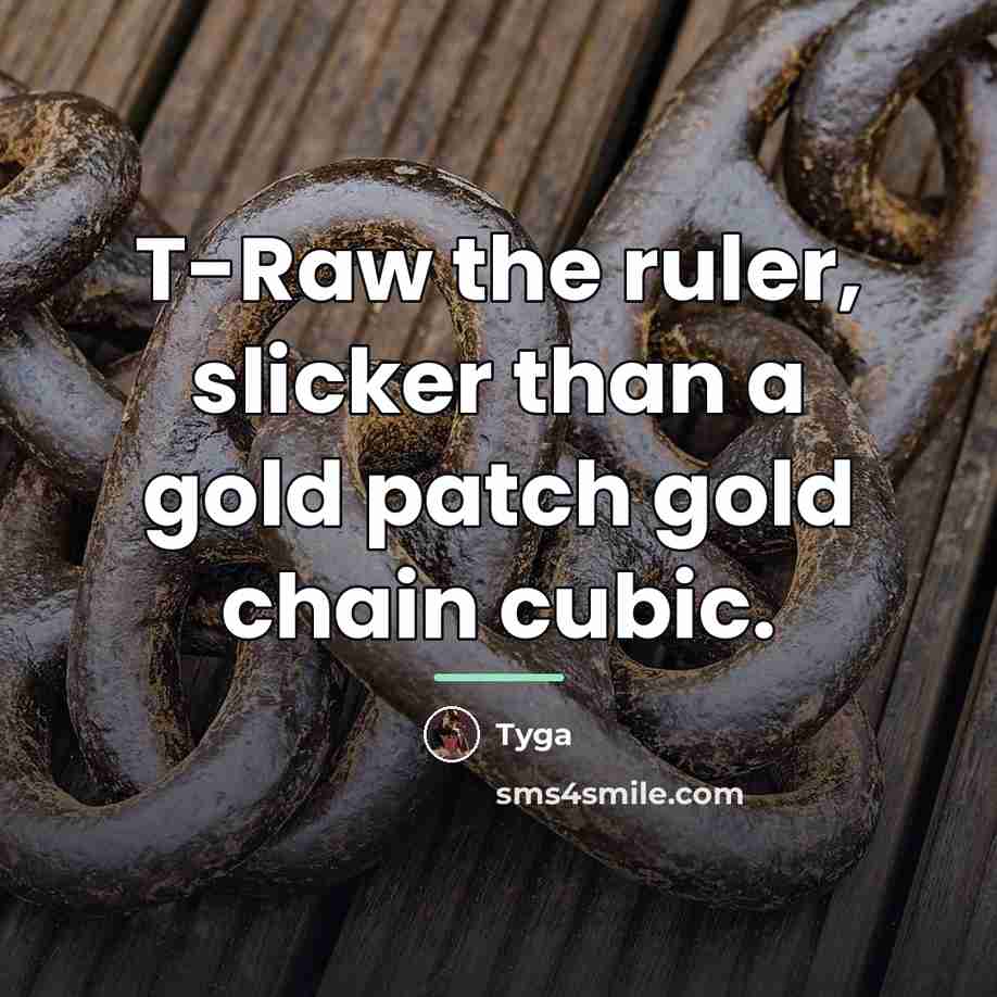 “T-Raw the ruler, slicker than a gold patch gold chain…” quote by Tyga