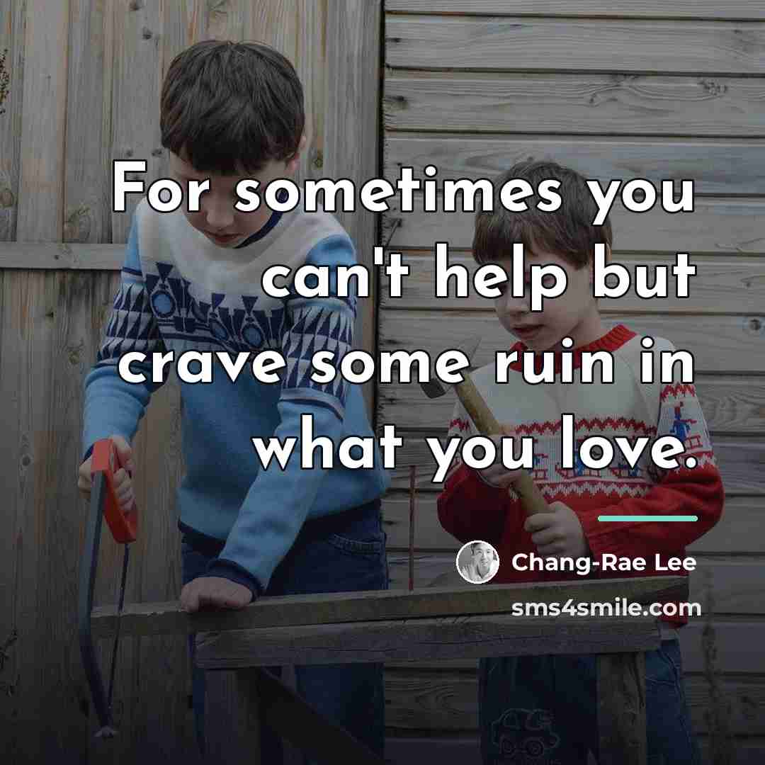 “For sometimes you can't help but crave some ruin in…” quote by Chang-Rae Lee