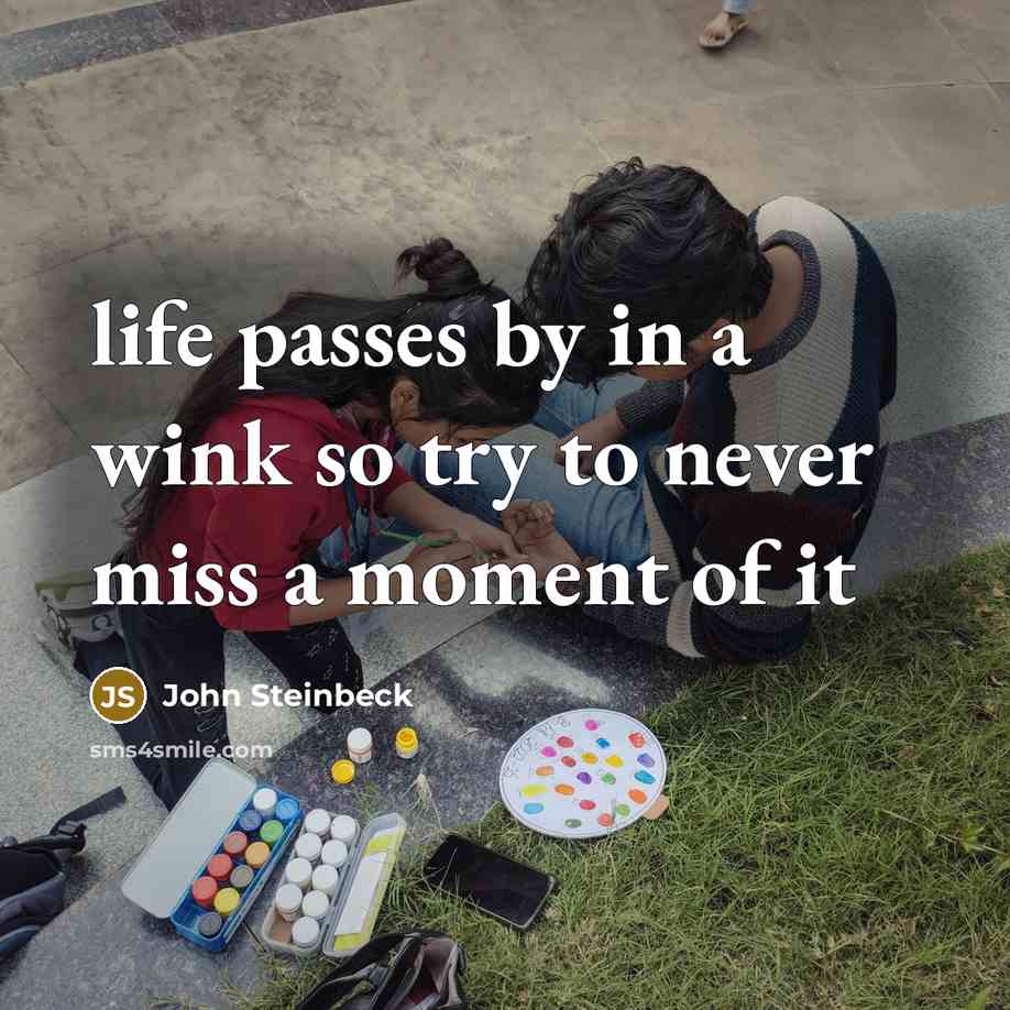 “life passes by in a wink so try to never…” quote by John Steinbeck