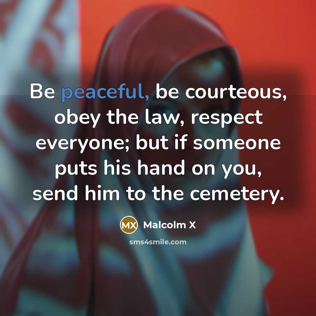 “Be peaceful, be courteous, obey the law, respect everyone; but…” quote by Malcolm X