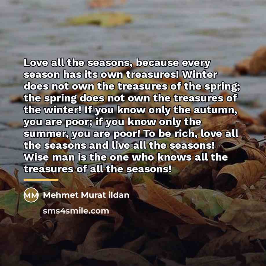 “Love all the seasons, because every season has its own…” quote by Mehmet Murat Ildan