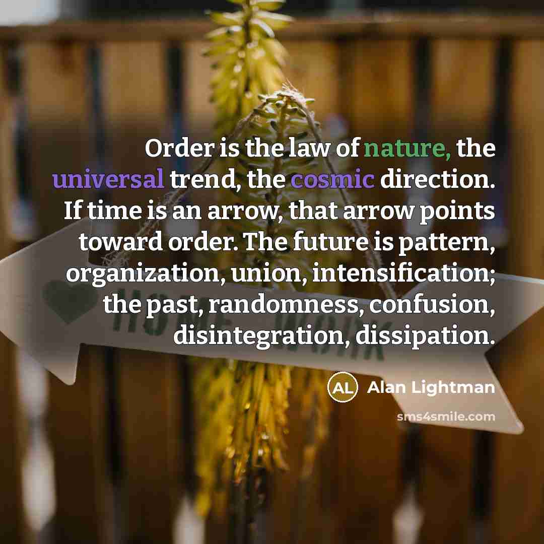 “Order is the law of nature, the universal trend, the…” quote by Alan Lightman
