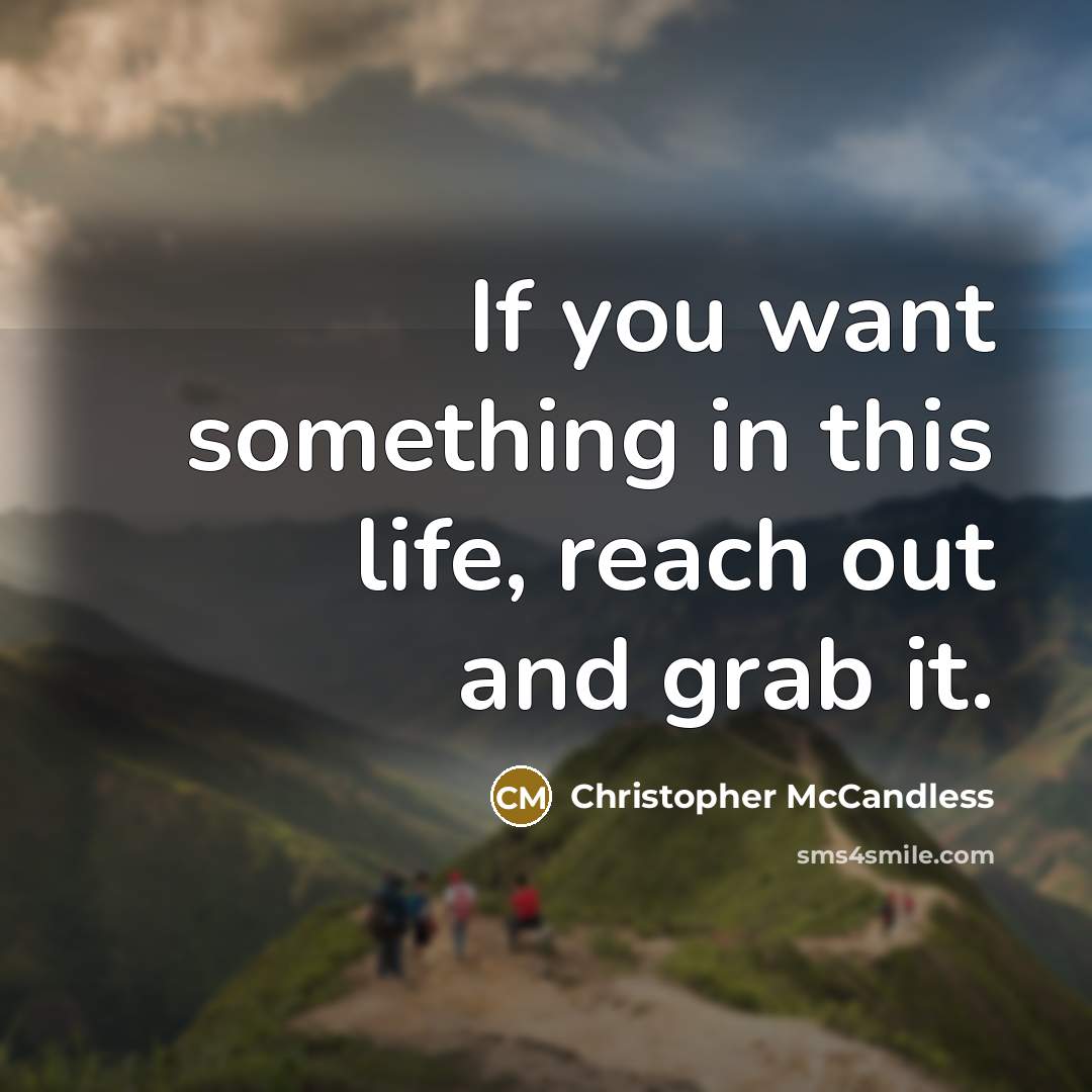 “If you want something in this life, reach out and grab it.” quote by Christopher McCandless