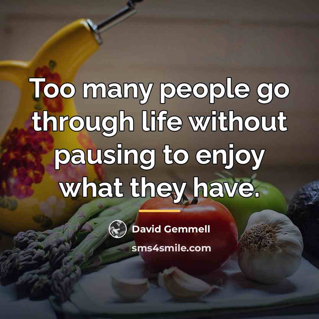“Too many people go through life without pausing to enjoy…” quote by David Gemmell