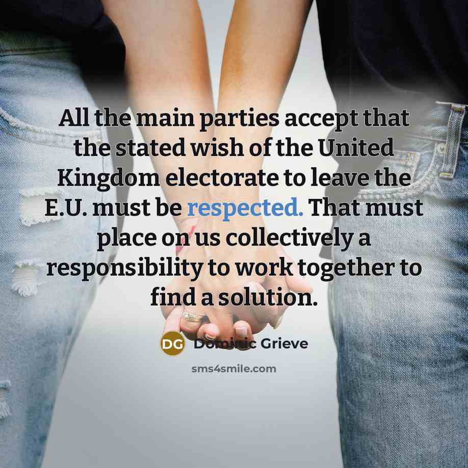 “All the main parties accept that the stated wish of the United Kingdom electorate to leave the E.U. must be respected. That must place on us collectively a responsibility to work together to find a solution.” quote by Dominic Grieve