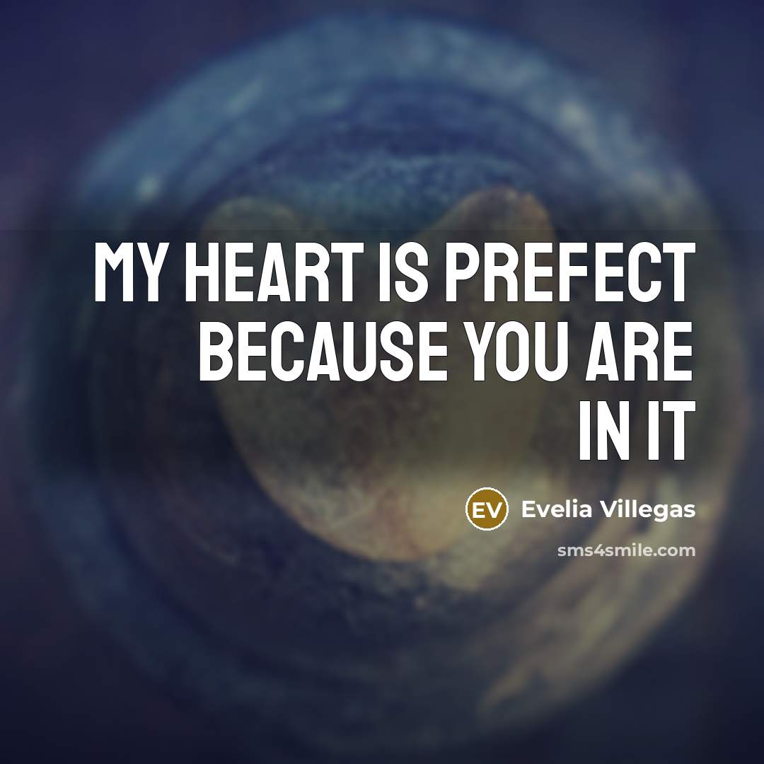 “MY HEART IS PREFECT BECAUSE YOU ARE IN IT” quote by Evelia Villegas