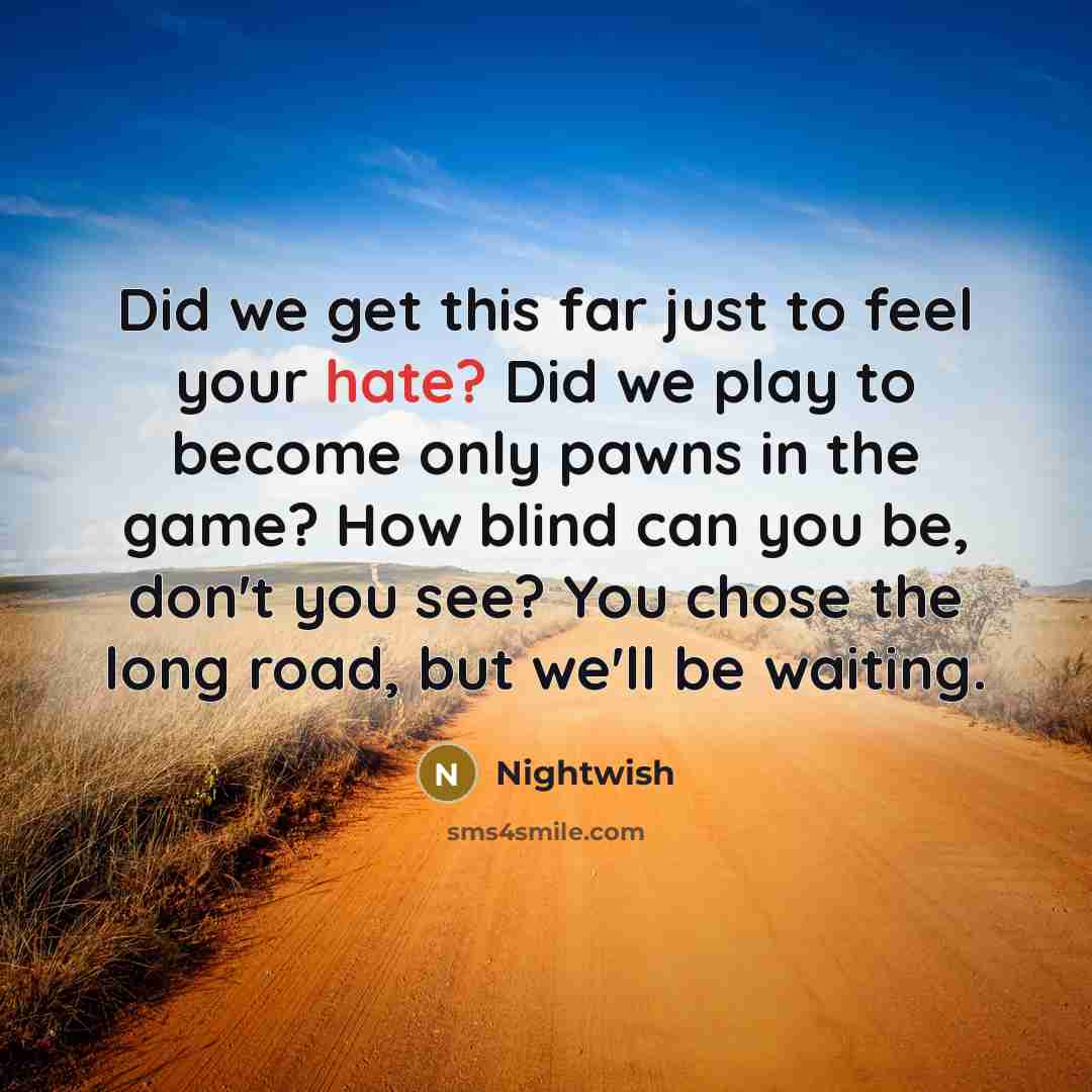 “Did we get this far just to feel your hate?…” quote by Nightwish