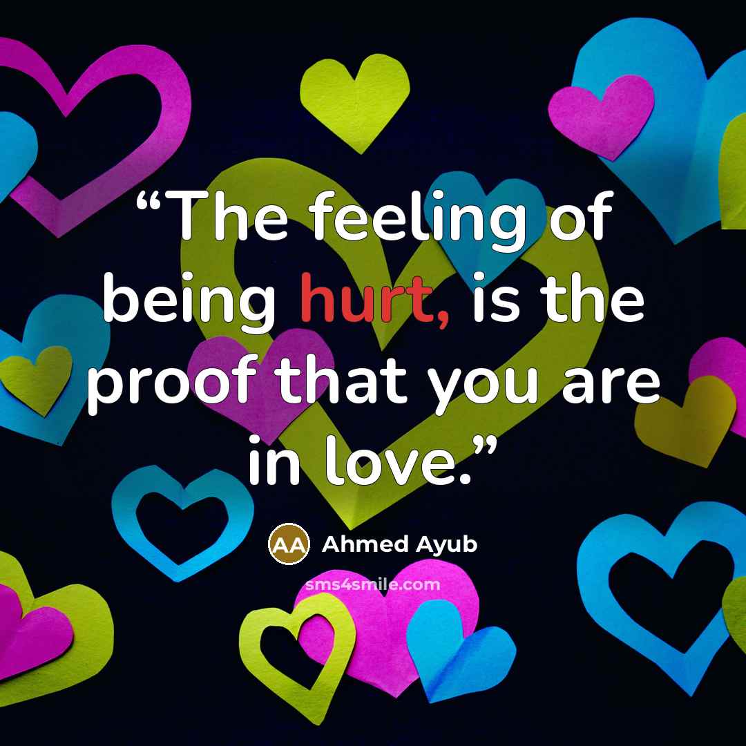 “The feeling of being hurt, is the proof that you are in love.” quote by Ahmed Ayub