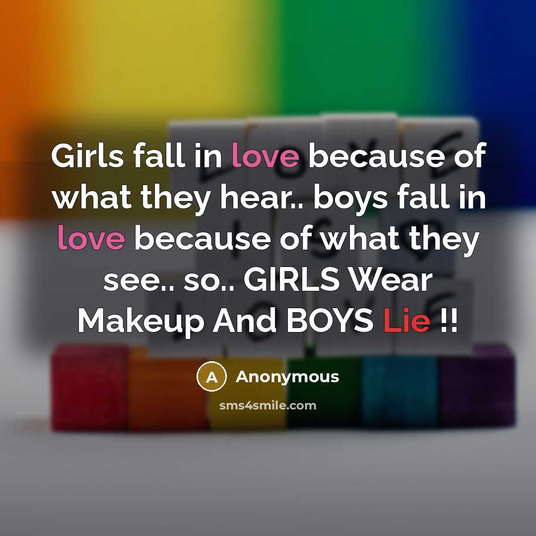 “Girls fall in love because of what they hear.. boys…” quote by Anonymous
