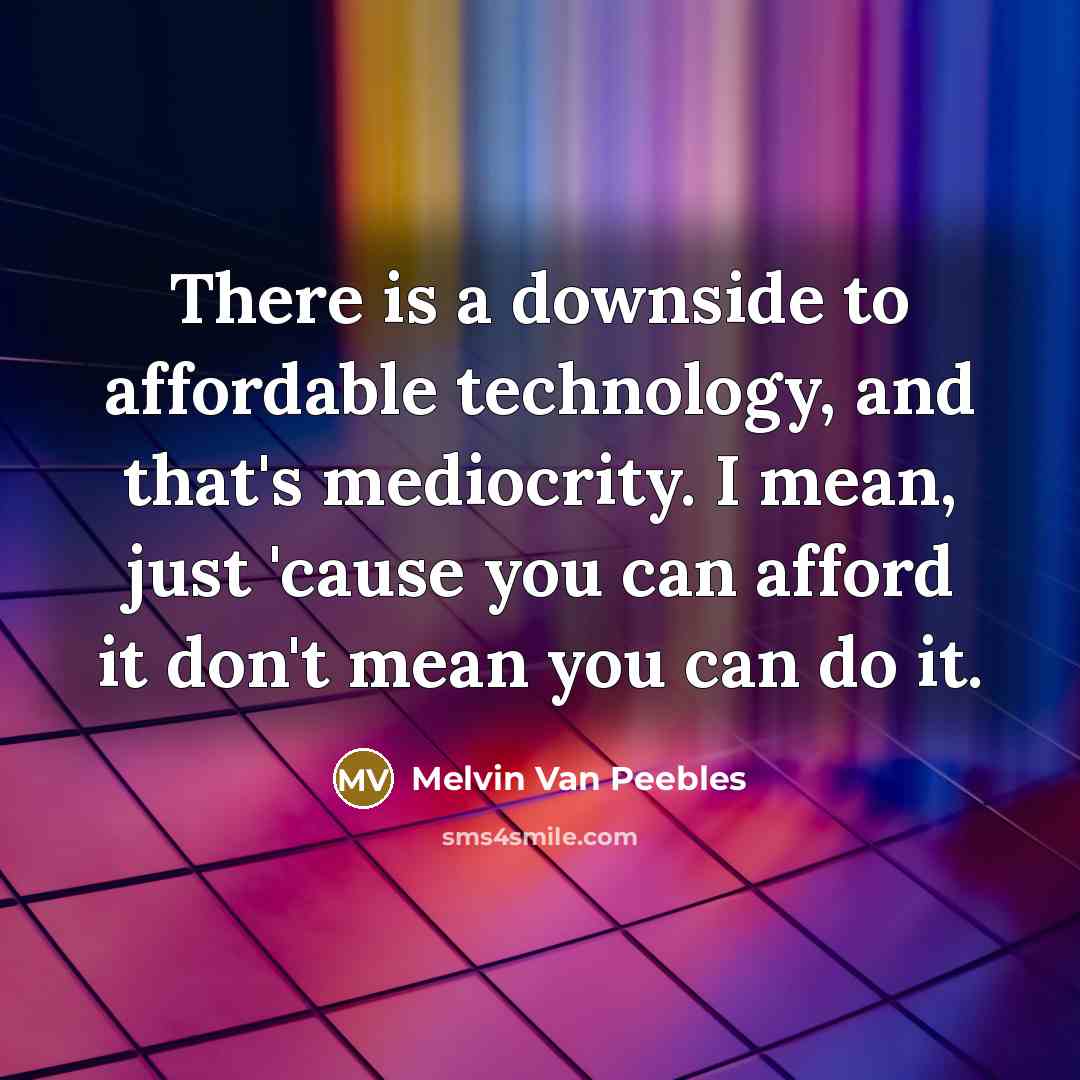 “There is a downside to affordable technology, and that's mediocrity.…” quote by Melvin Van Peebles