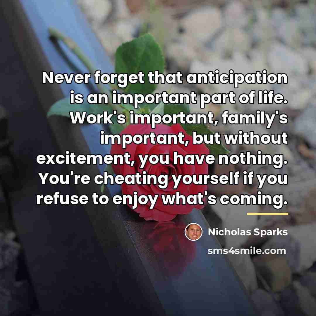 “Never forget that anticipation is an important part of life.…” quote by Nicholas Sparks