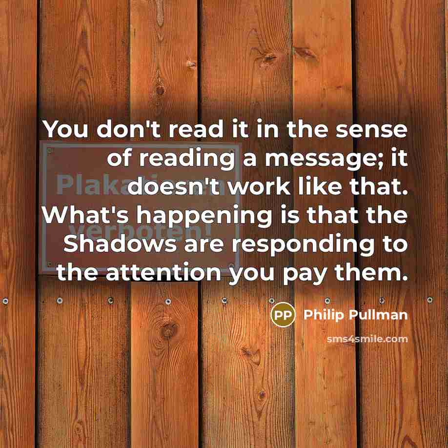 “You don't read it in the sense of reading a…” quote by Philip Pullman