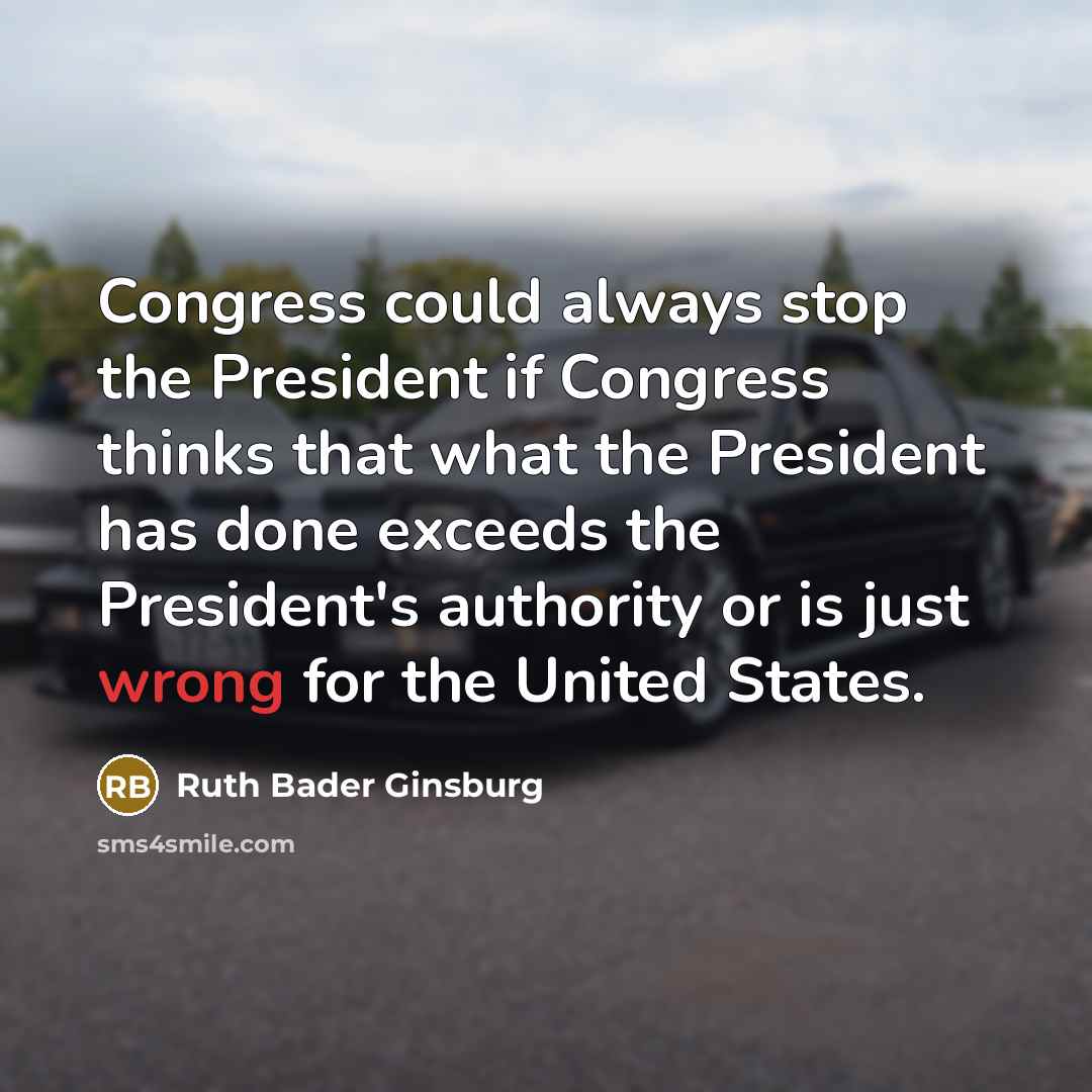 “Congress could always stop the President if Congress thinks that…” quote by Ruth Bader Ginsburg