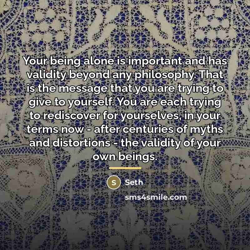 “Your being alone is important and has validity beyond any…” quote by Seth