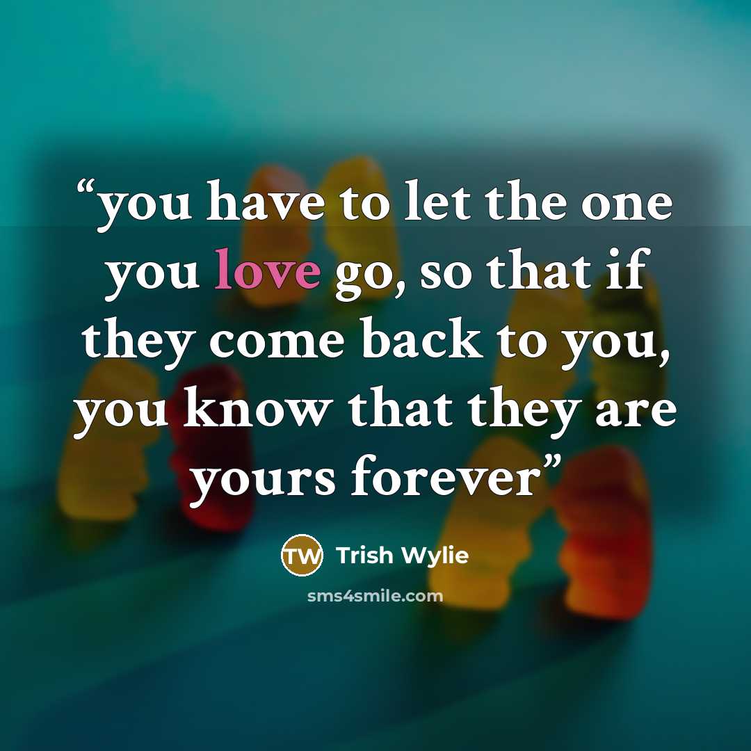 “you have to let the one you love go, so that if they come back to you, you know that they are yours forever” quote by Trish Wylie