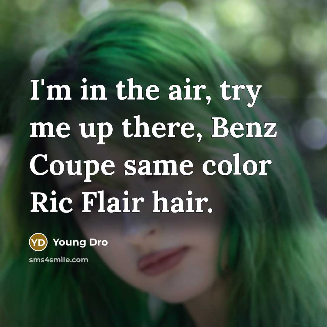“I'm in the air, try me up there, Benz Coupe same color Ric Flair hair.” quote by Young Dro