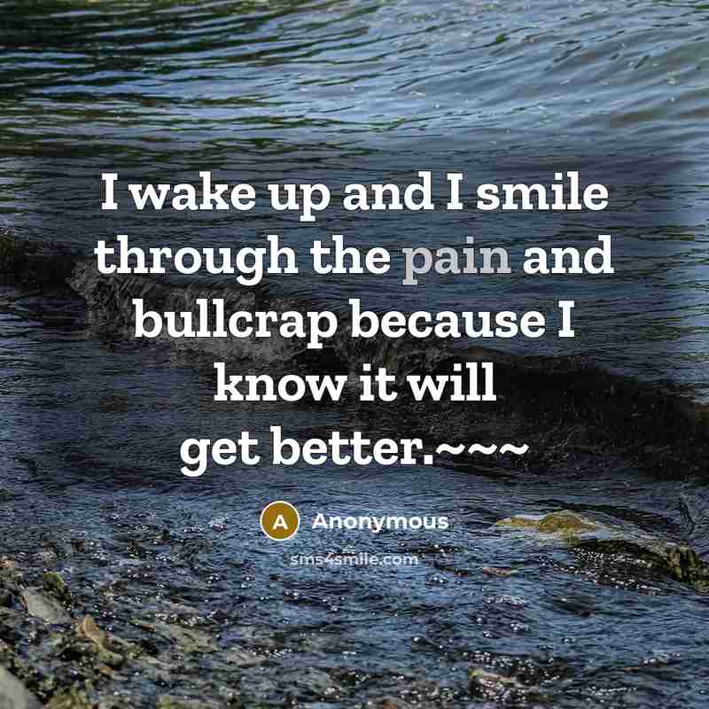 “I wake up and I smile through the pain and bullcrap because I know it will get better.~~~” quote by Anonymous