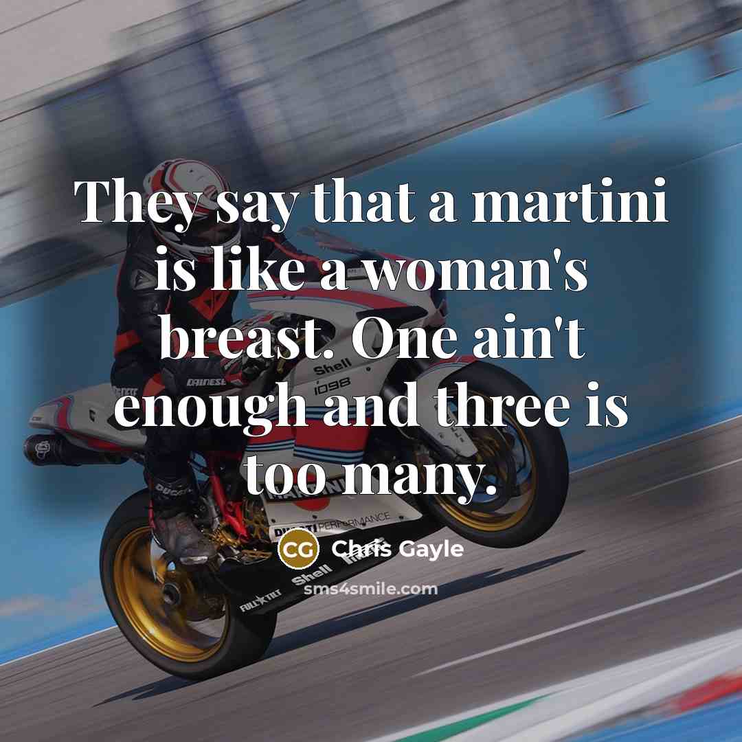“They say that a martini is like a woman's breast. One ain't enough and three is too many.” quote by Chris Gayle