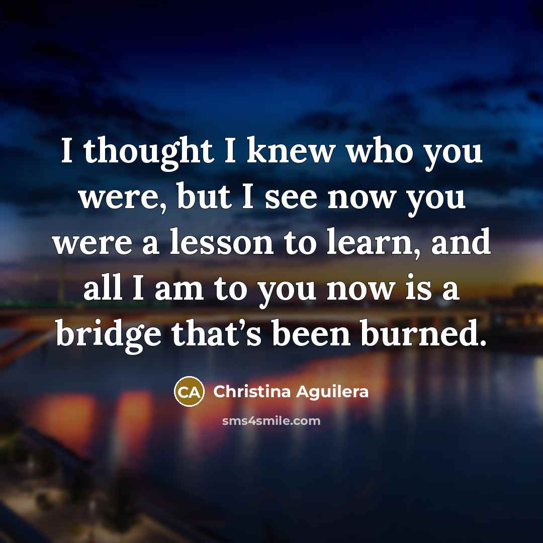 “I thought I knew who you were, but I see…” quote by Christina Aguilera