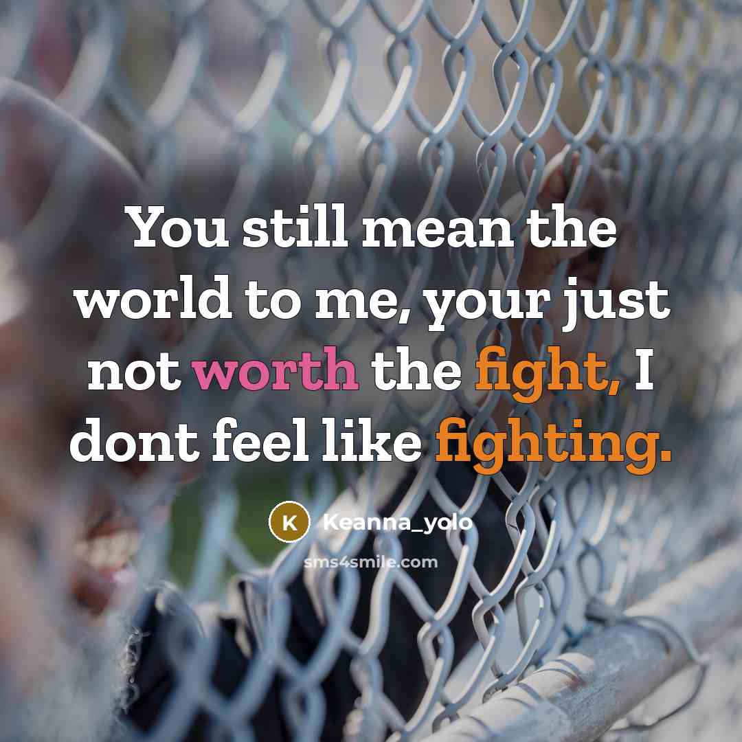 “You still mean the world to me, your just not worth the fight, I dont feel like fighting.” quote by Keanna_yolo