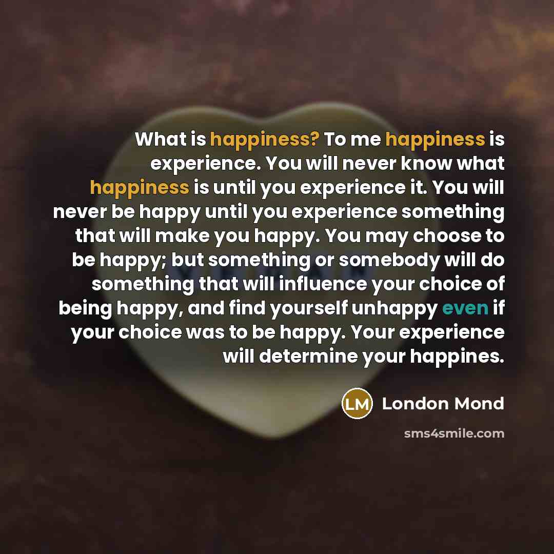 “What is happiness? To me happiness is experience. You will…” quote by London Mond