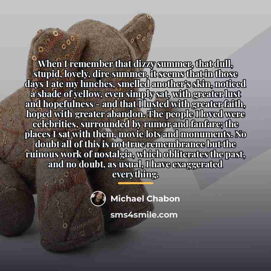 “When I remember that dizzy summer, that dull, stupid, lovely,…” quote by Michael Chabon