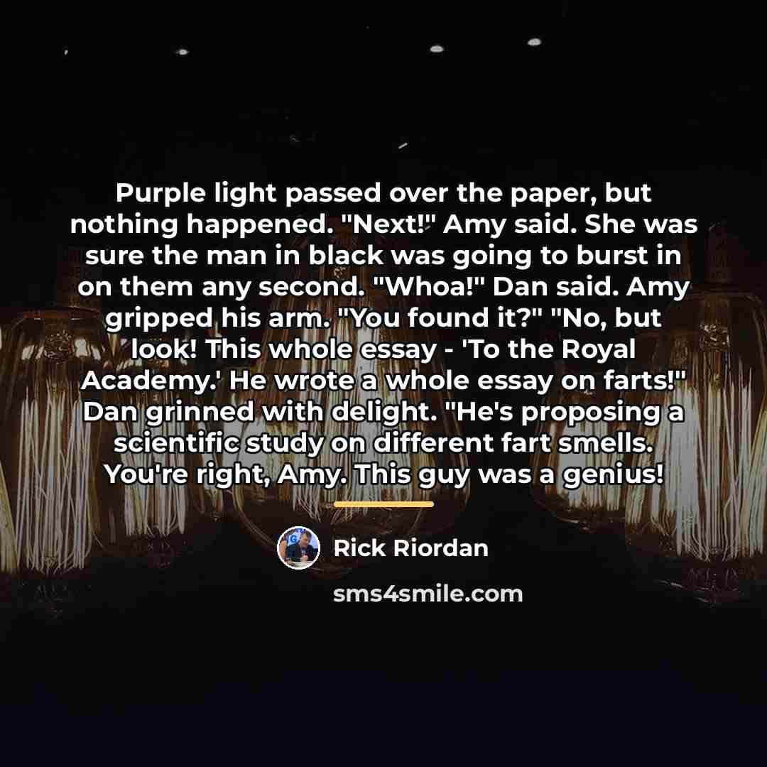 “Purple light passed over the paper, but nothing happened. "Next!"…” quote by Rick Riordan