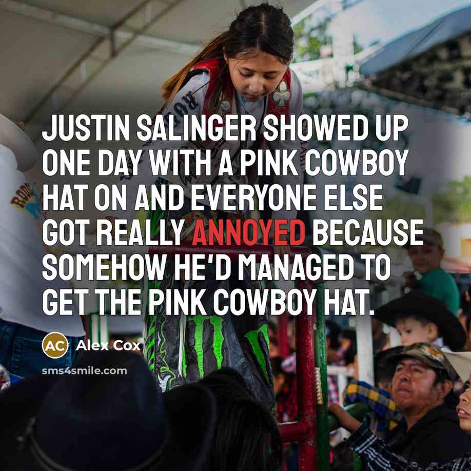 “Justin Salinger showed up one day with a pink cowboy…” quote by Alex Cox