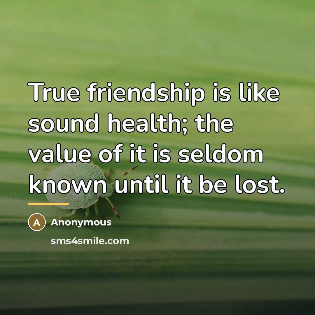 “True friendship is like sound health; the value of it…” quote by Anonymous