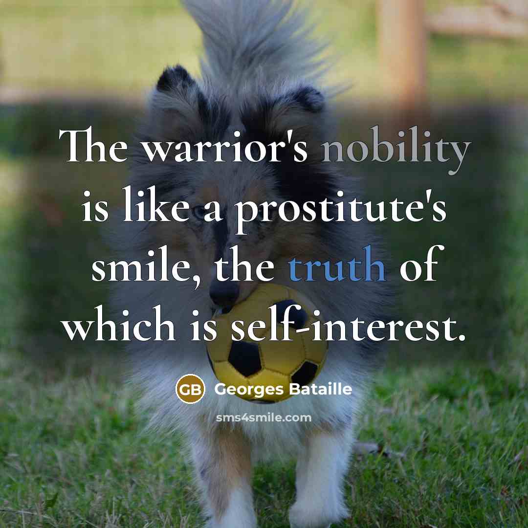 “The warrior's nobility is like a prostitute's smile, the truth…” quote by Georges Bataille