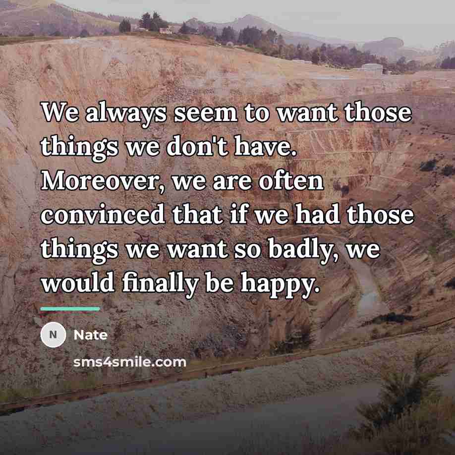 “We always seem to want those things we don't have.…” quote by Nate
