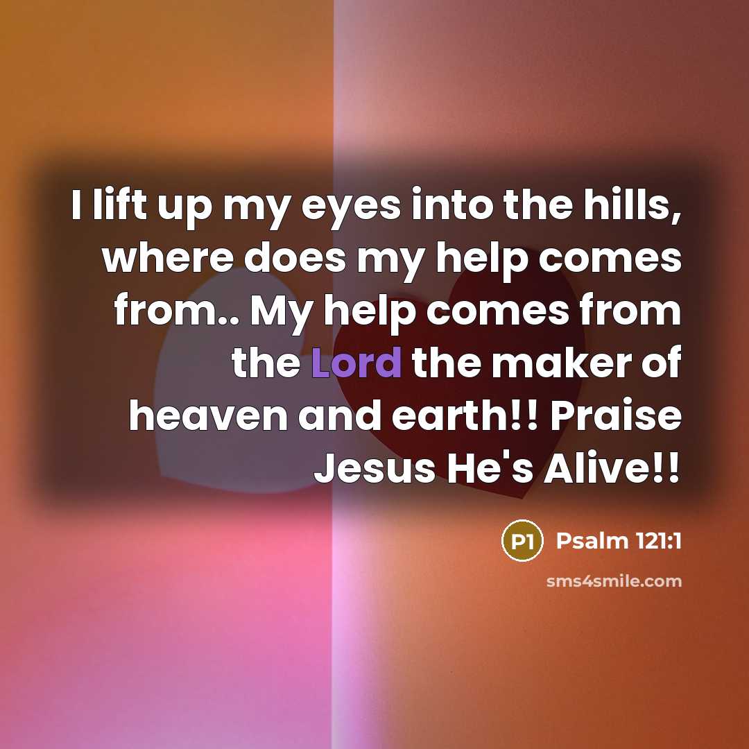 “I lift up my eyes into the hills, where does my help comes from.. My help comes from the Lord the maker of heaven and earth!! Praise Jesus He's Alive!!” quote by Psalm 121:1