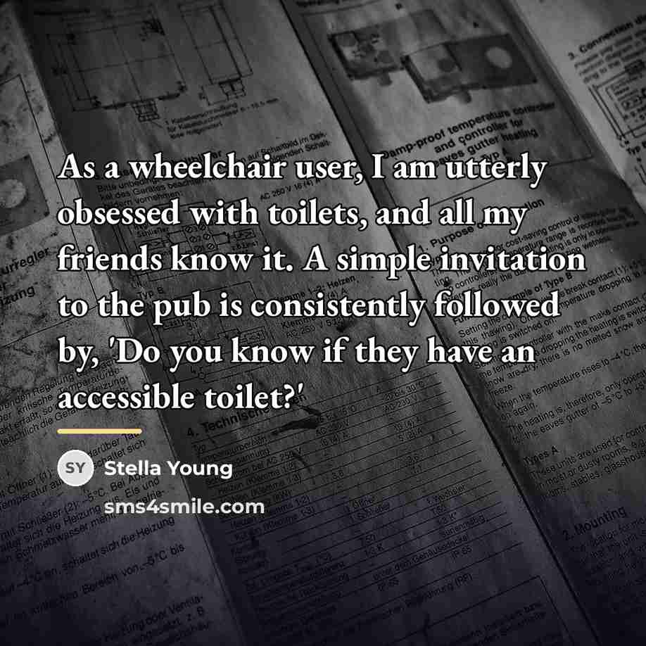 “As a wheelchair user, I am utterly obsessed with toilets,…” quote by Stella Young