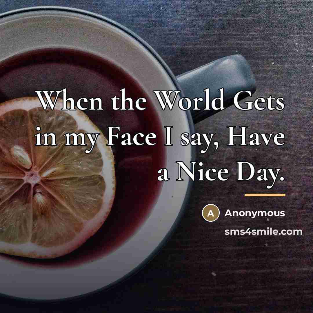 “When the World Gets in my Face I say, Have…” quote by Anonymous